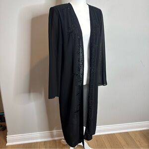 Vintage Black Sheer Embroired Duster Long Kimono Dark Romantic Goth Y2K Size 8